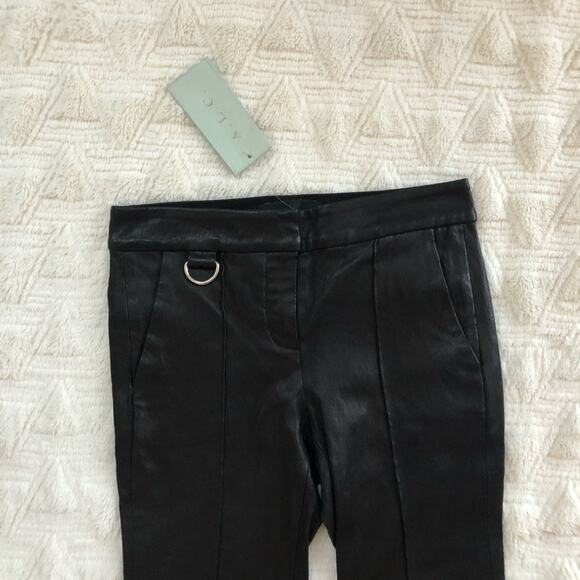 A.L.C. Daniel Black Genuine Lamb Leather Cuffed Skinny Trousers - Picture 6 of 9
